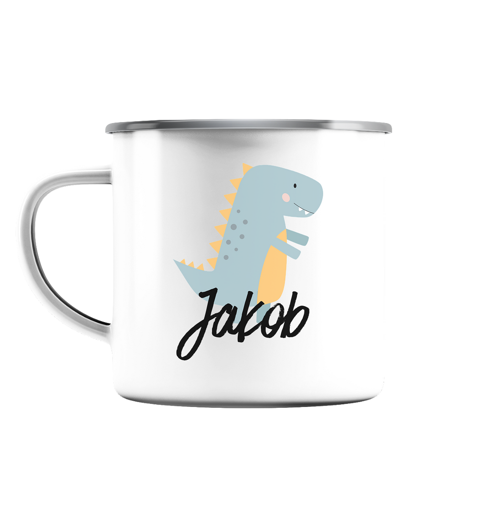 Dino Tasse mit Name - Herzhenkel