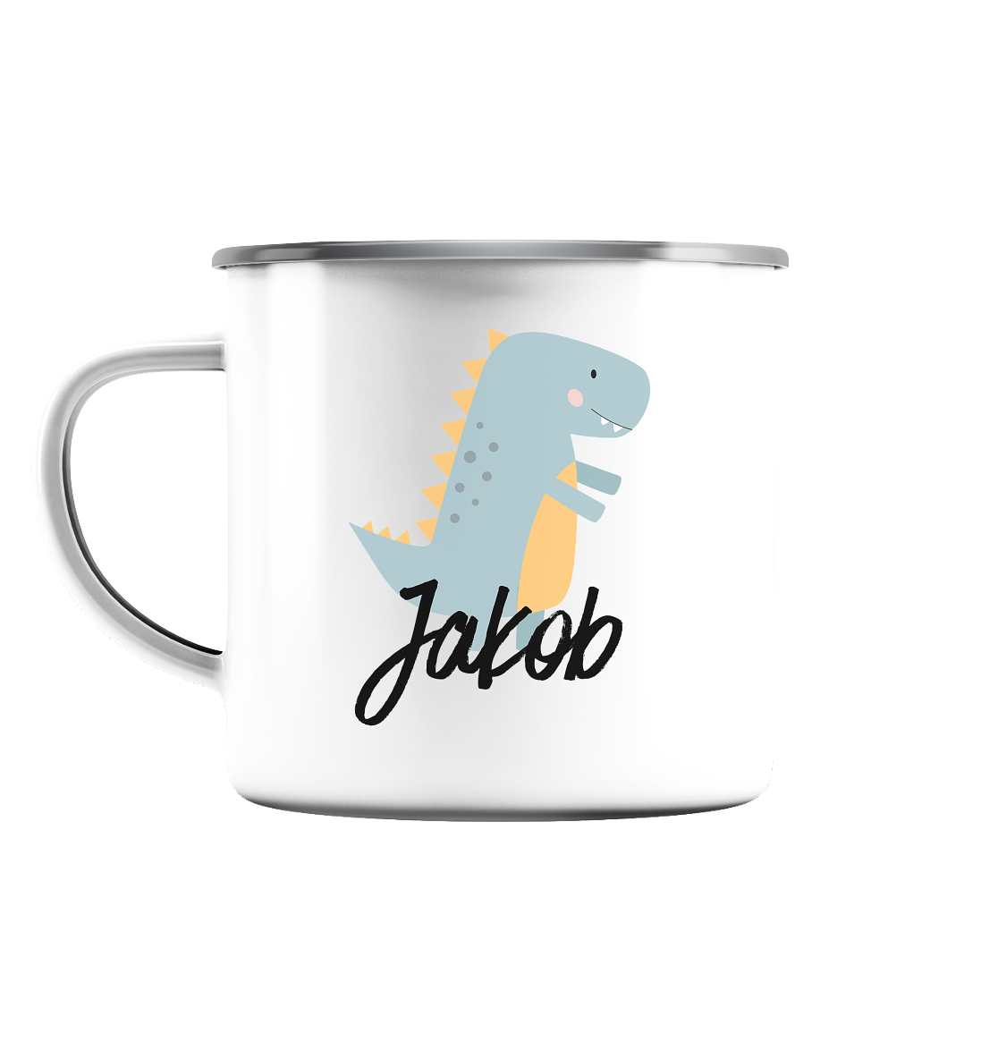 Dino Tasse mit Name - Herzhenkel