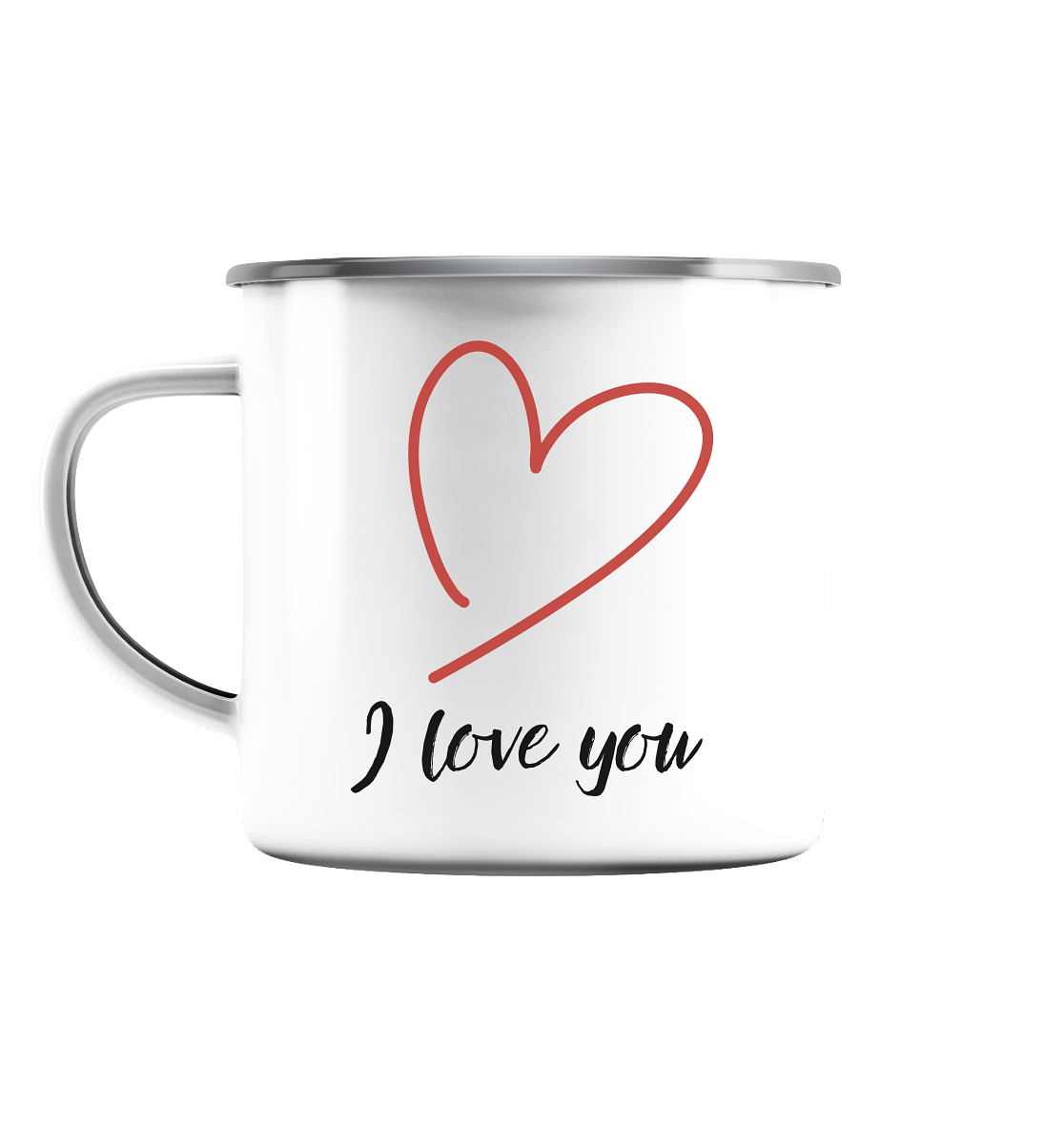I love you - Emaille Tasse (Silber) Herzhenkel©