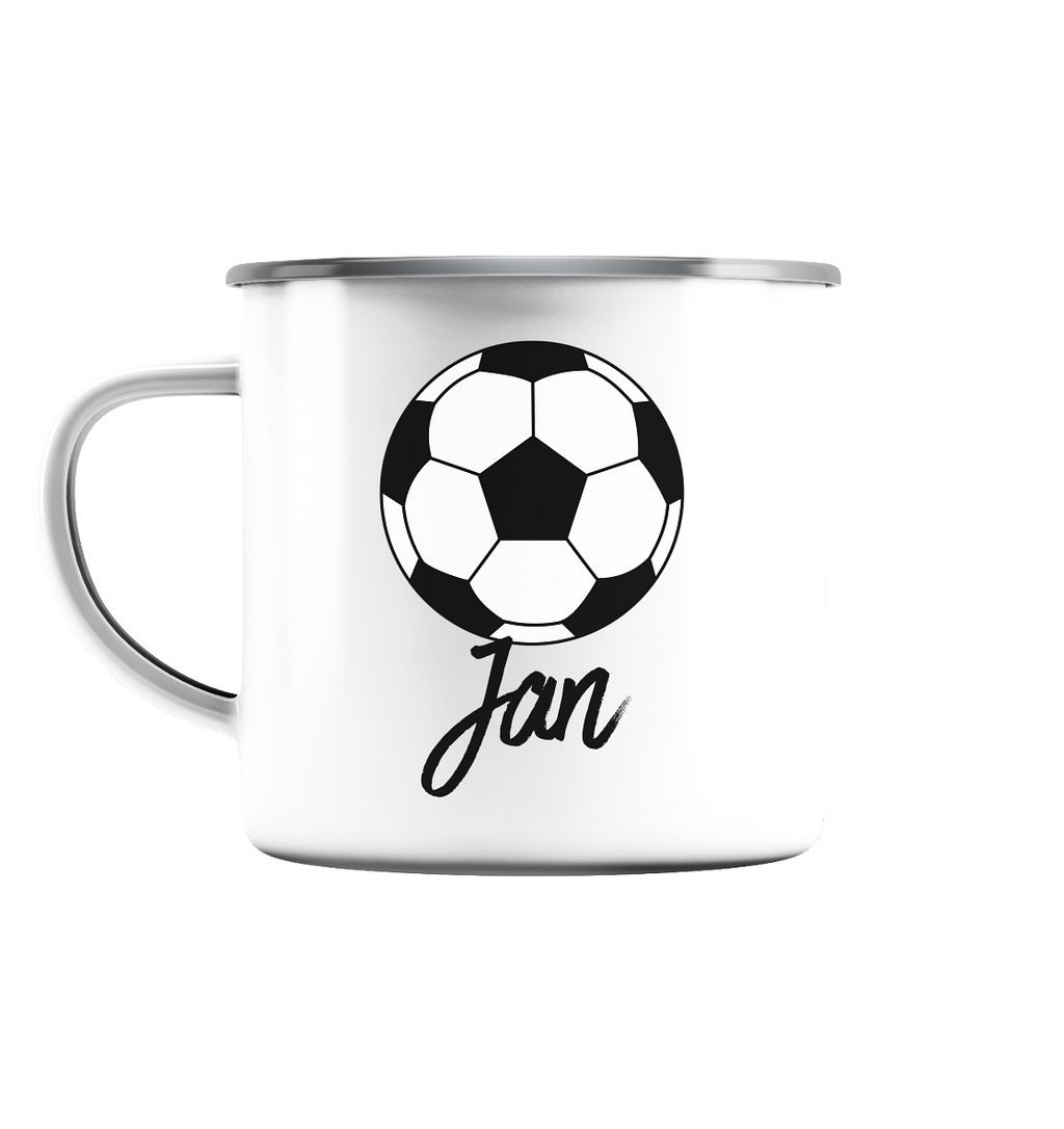 Fußball Tasse mit Name - Herzhenkel©