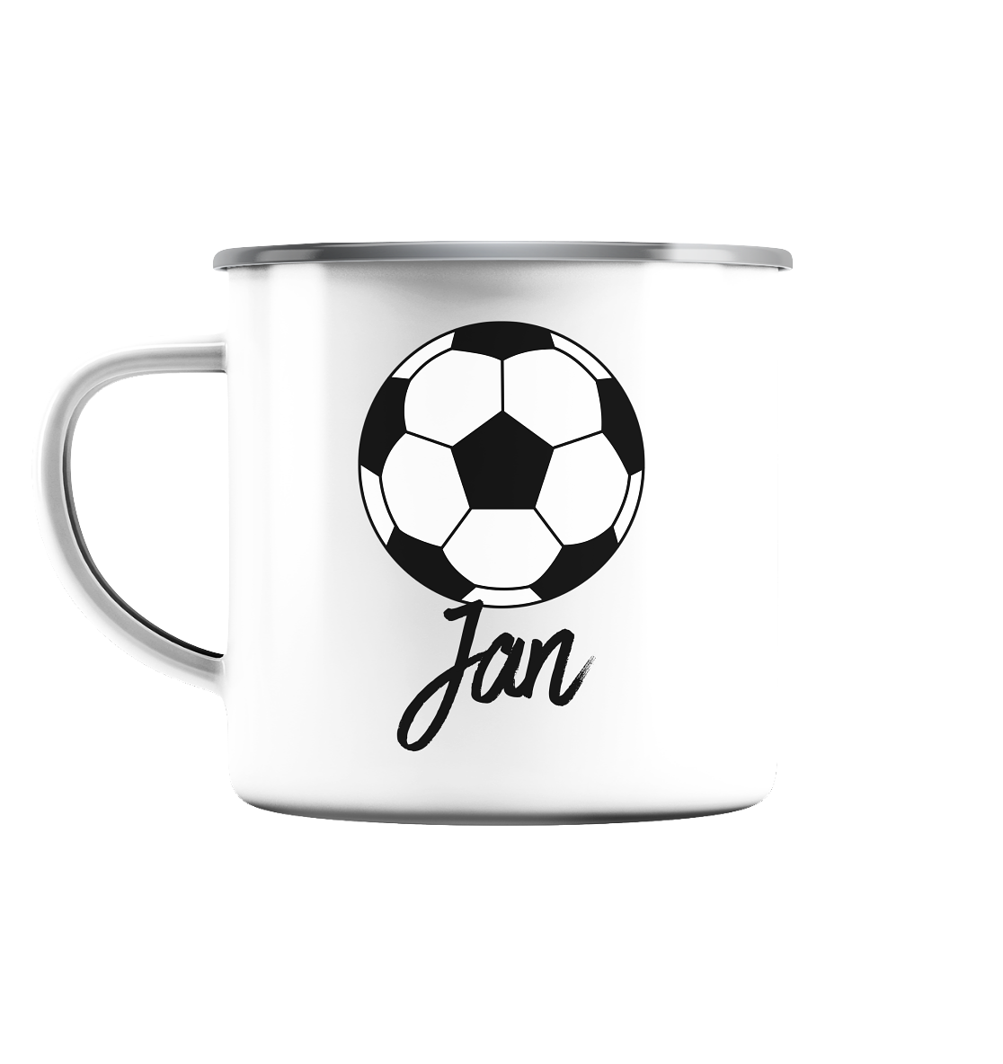 Fußball Tasse mit Name - Herzhenkel©