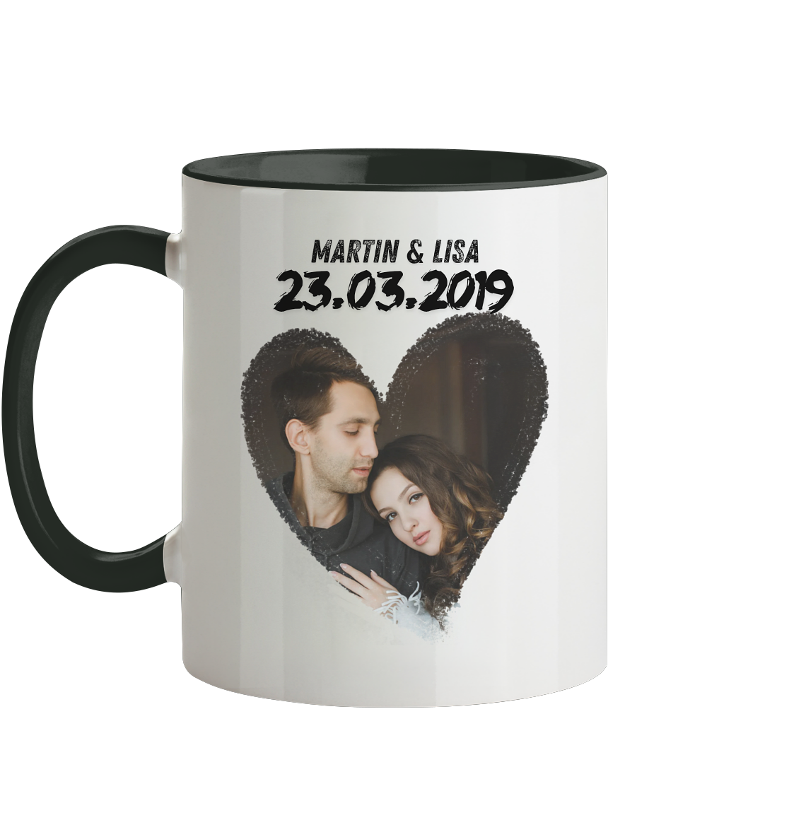 Herz Rahmen Tasse - personalisiert  - Tasse zweifarbig