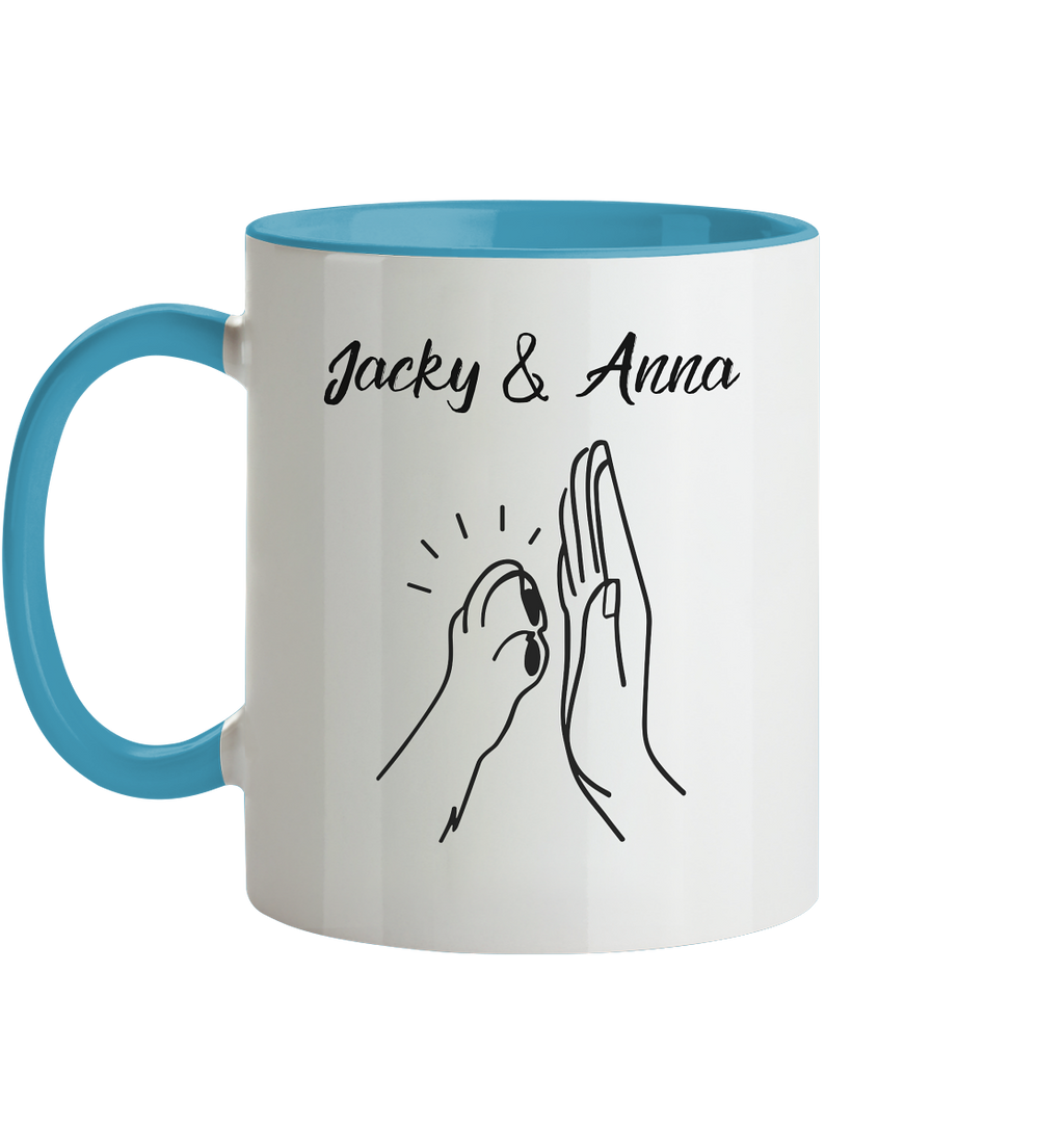 Pfote & Hand Tasse - zweifarbig