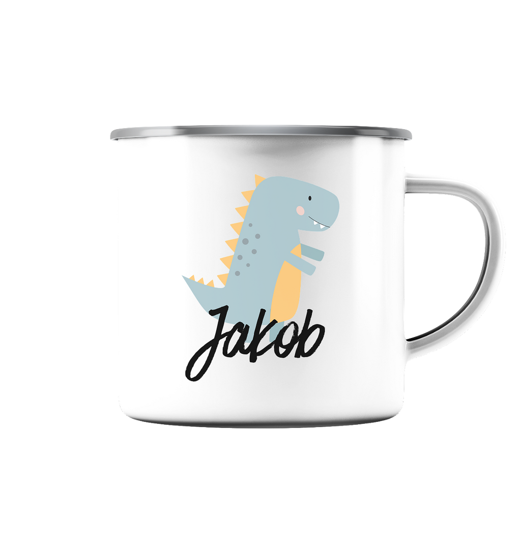 Dino Tasse mit Name - Herzhenkel