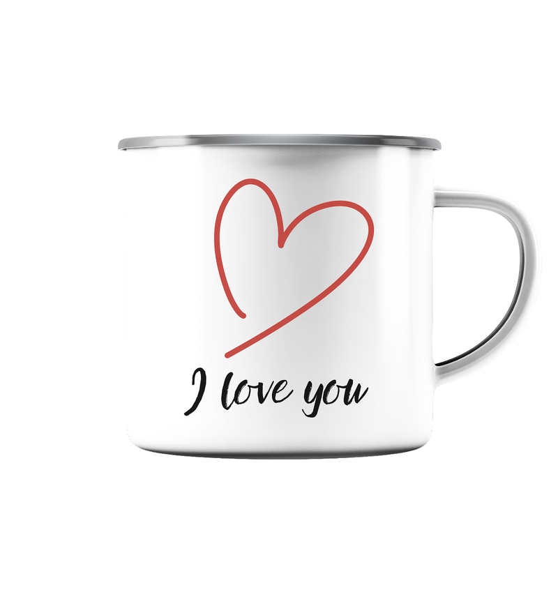 I love you - Emaille Tasse (Silber) Herzhenkel©