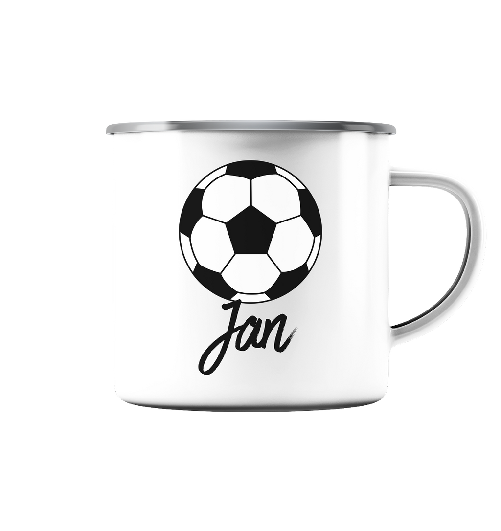Fußball Tasse mit Name - Herzhenkel©