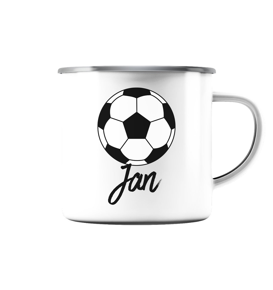 Fußball Tasse mit Name - Herzhenkel©
