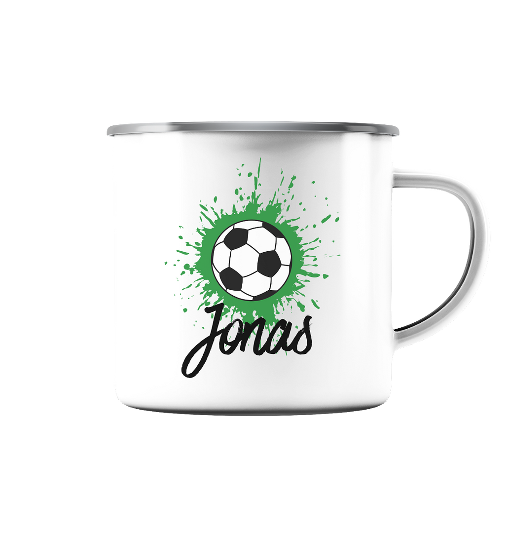 Fußball Splash Tasse mit Name - Herzhenkel©
