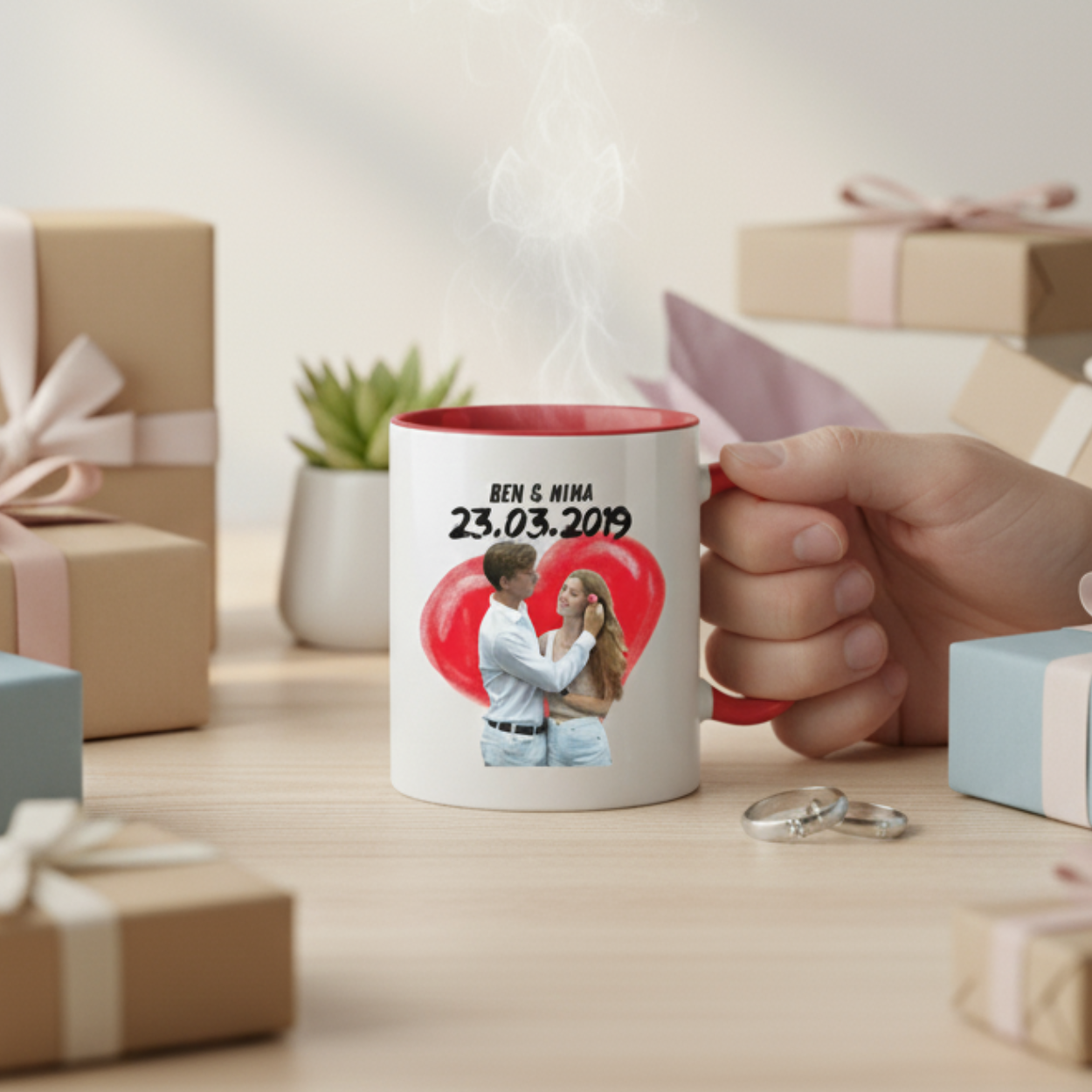 Herz Rot Tasse - zweifarbig  personalisiert by HerzHenkel