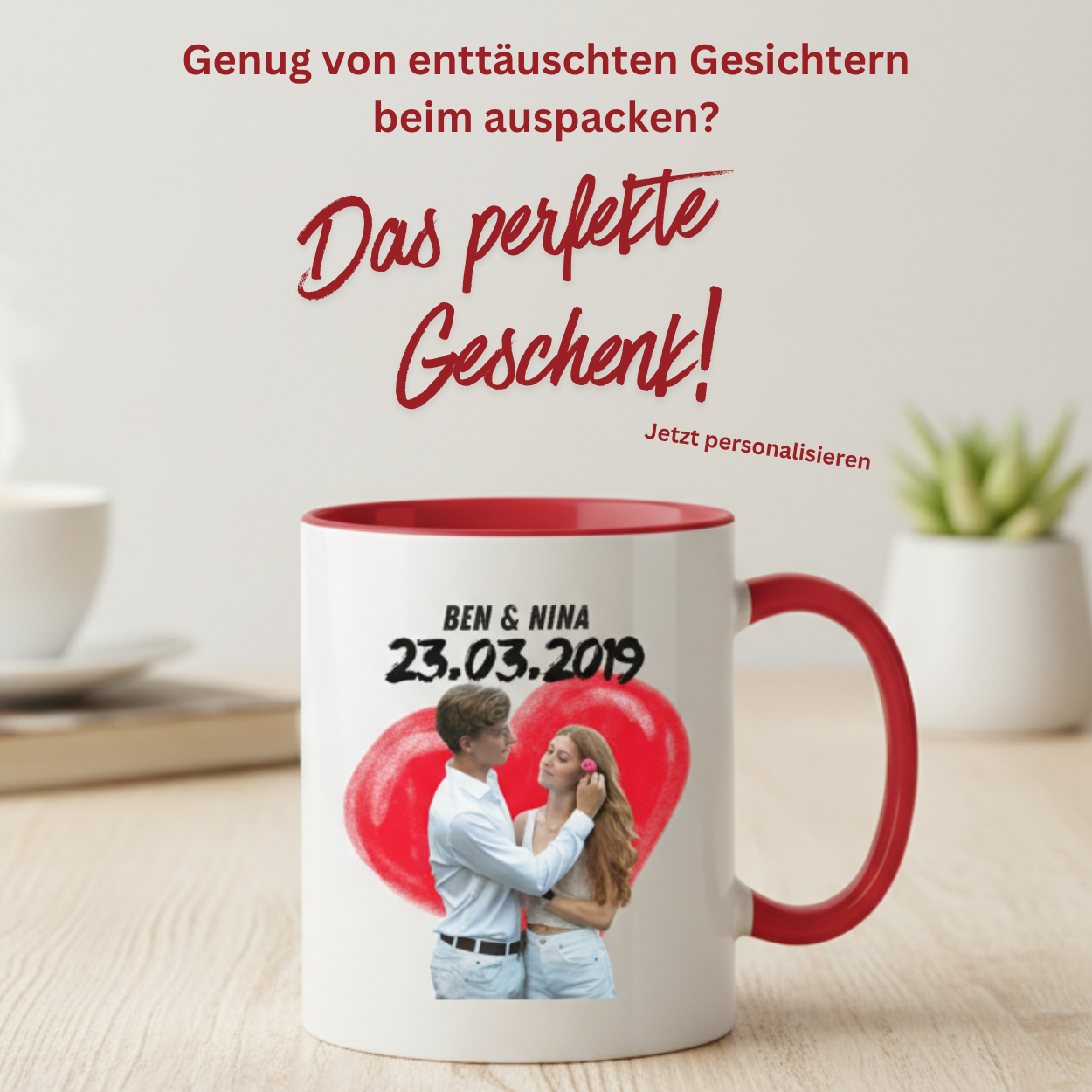 Herz Rot Tasse - zweifarbig  personalisiert by HerzHenkel